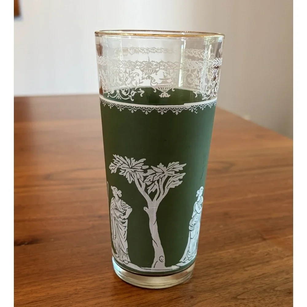 Wedgewood Jasperware Jeanette Glass Hellenic Green Greek Highball Glass 6.5